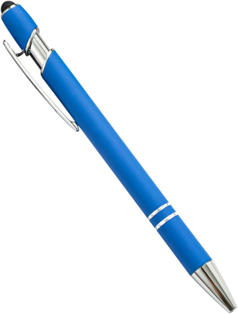 PASISIBICK 12 Pieces Blue Ballpoint Pen with Stylus Tip, 2 in 1 Stylus Stylish Pen, Blue Metal Stylus Pen for Touch Screens, Black Ink, 1.0 mm Medium Point(12 PCS Light Blue)
