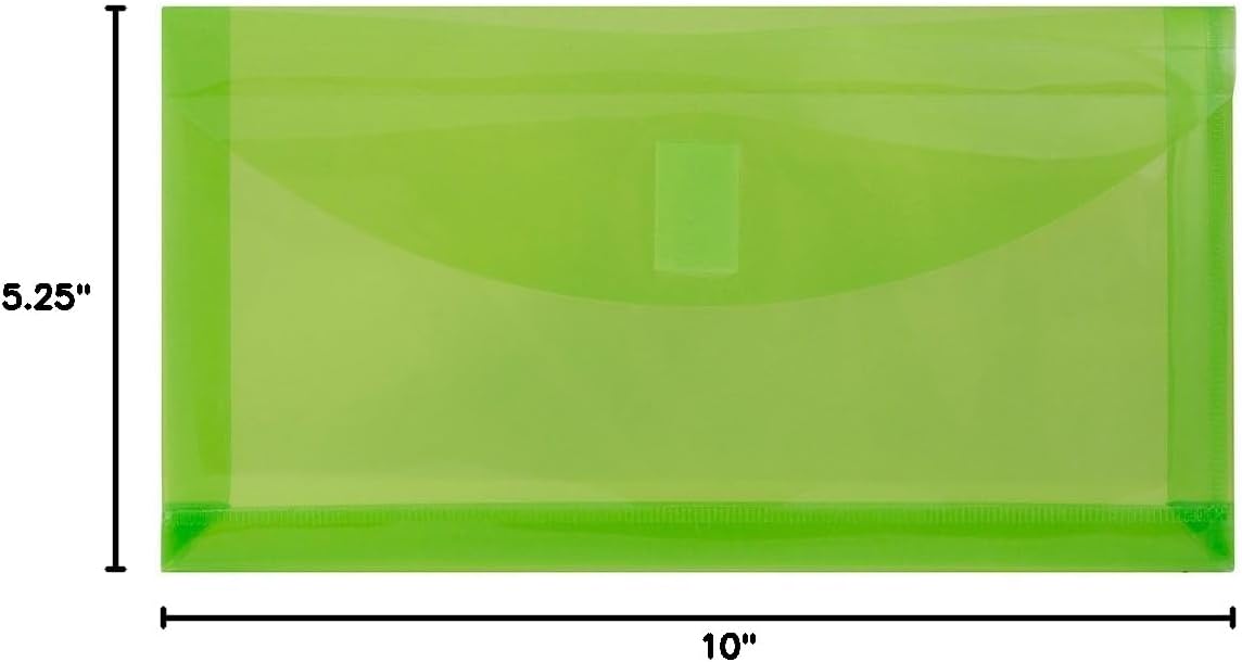 JAM PAPER Plastic Expansion Envelopes with Hook & Loop Closure - #10 Booklet Wallet - 5 1/4 x 10 with 1 Inch Expansion - Lime Green - 12/Pack