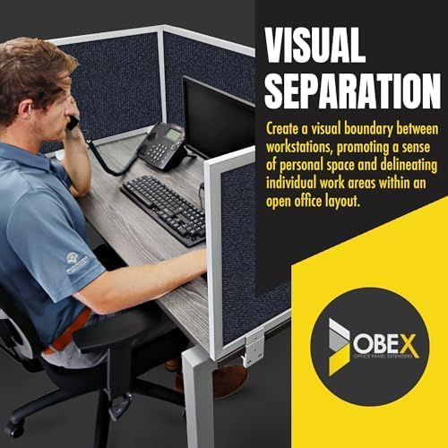OBEX Acoustic Mounted Screen Privacy Panel Table Top Separator, Sound Blocking Desk Divider (Slate, 18" X 60")