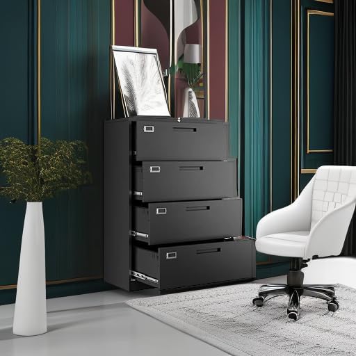 Letaya File Cabinets,4 Drawer Metal Lateral Filing Organization Storage Cabinets with Lock,Home Office for Hanging Files Letter/Legal/F4/A4 Size (Require Assembly)