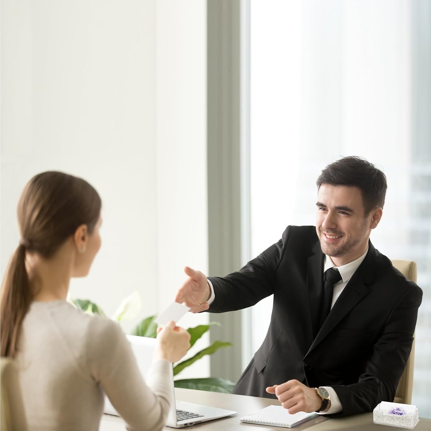 PATIKIL Rhinestone Business Card Holder, Crystal Business Card Holders Bling Business Card Organizer Display Stand for Desktop Desk Office Exhibition, White