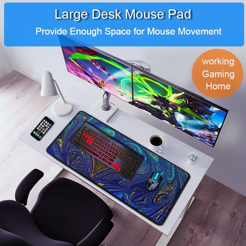 Large Mouse Pad, 31.5x15.7 inch Large Extended Computer Keyboard Mouse Mat, Water Resist Non-Slip Mousepad Rubber Base Long XXL Desk Mouse Pad for Work & Gaming, Office & Home, Blue Heart