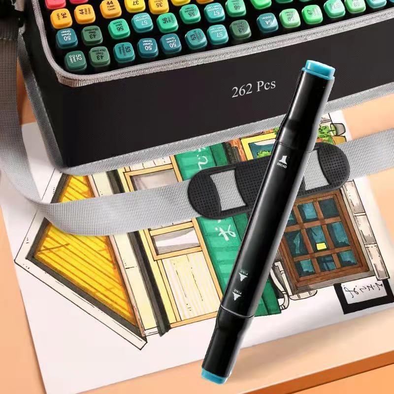 Alcohol Markers Set - 262 Colors, Dual Tip Permanent Sketch Markers with Organizing Case for Kids & Adults