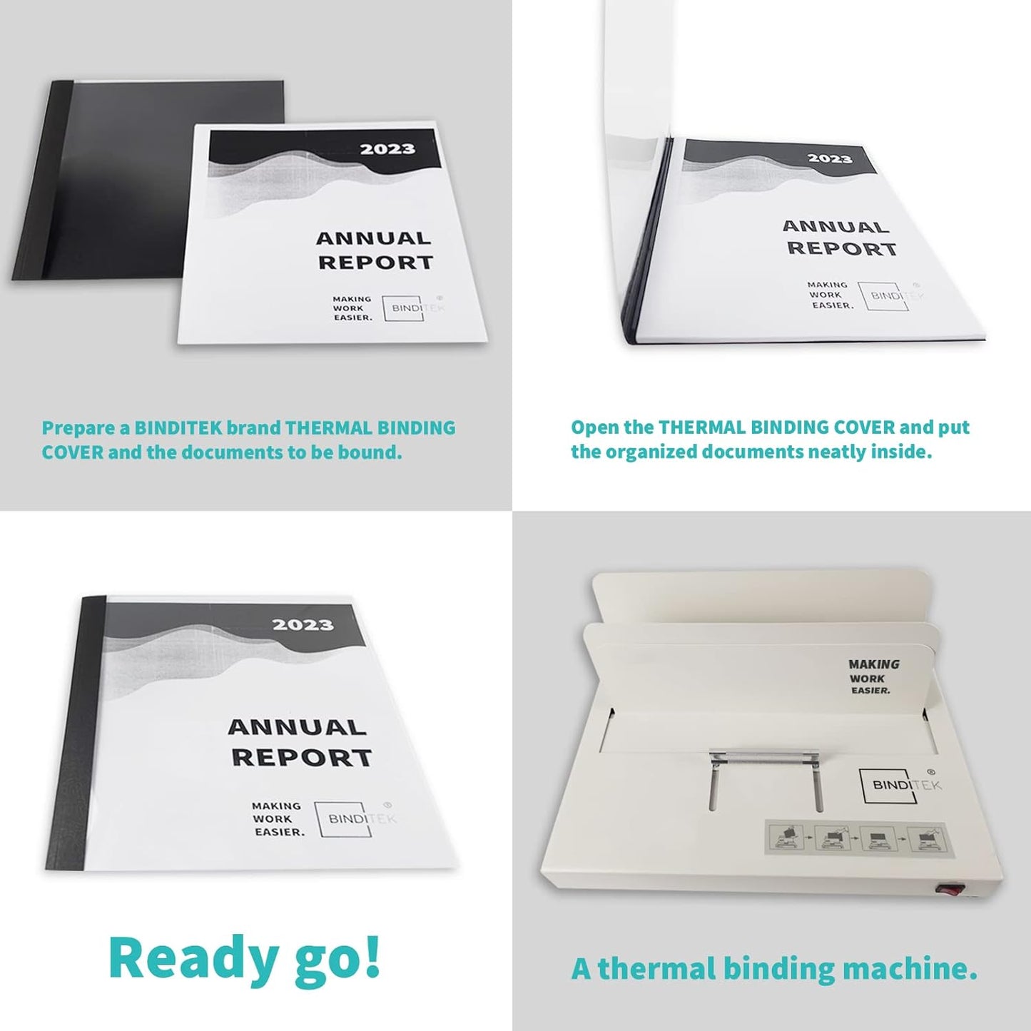 Binditek 10 Pack Thermal Binding Presentation Covers, 1/4 Inch Spine, Holds 55 Sheets, Ultra Clear Front Cover, Black Paper Back Cover, Letter Size, for Students and Coworkers