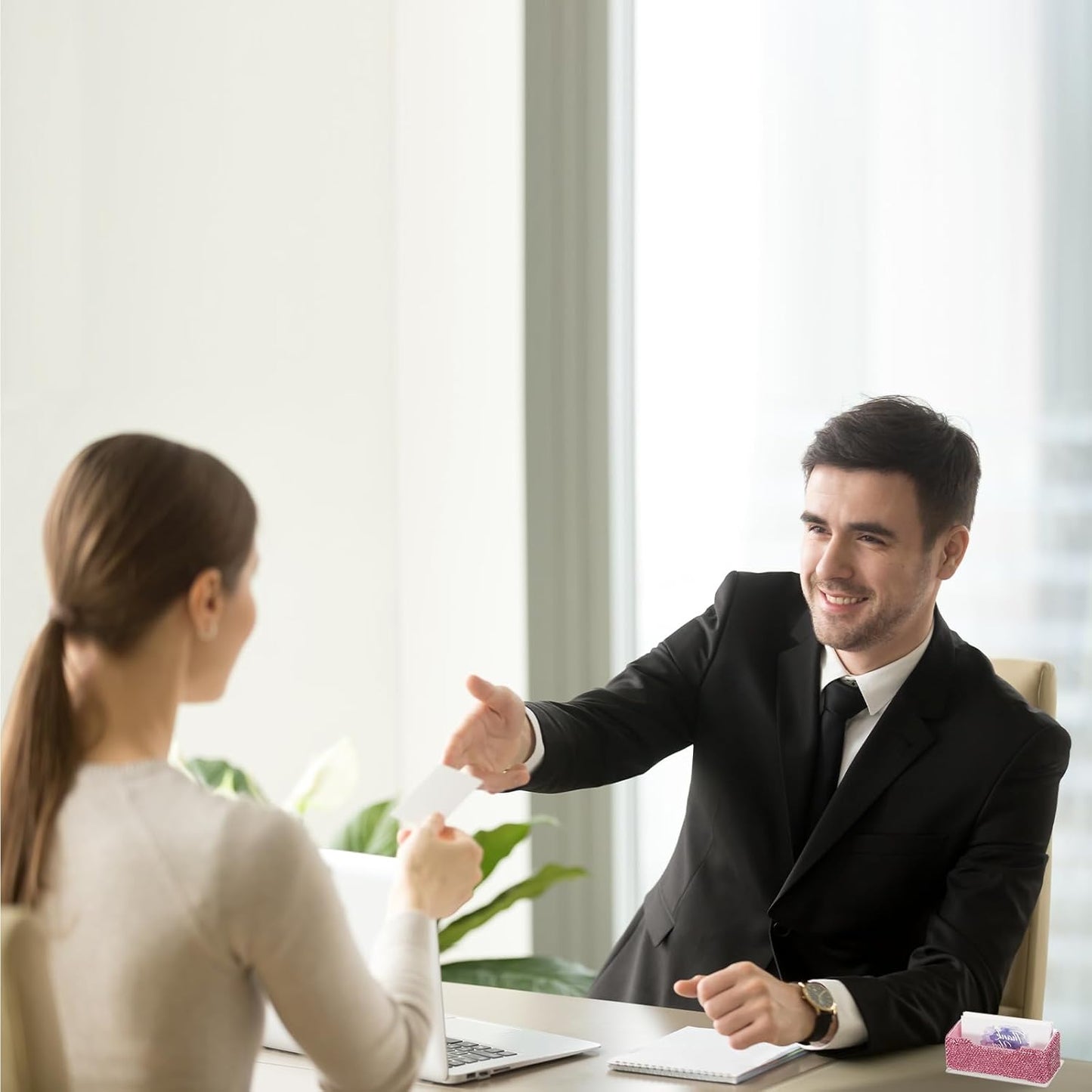 PATIKIL Rhinestone Business Card Holder, Crystal Business Card Holders Bling Business Card Organizer Display Stand for Desktop Desk Office Exhibition, Pink