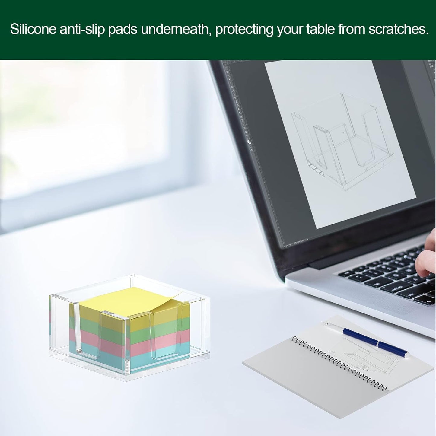 Acrylic Sticky Note Holder, Self-Stick Note Pad Holder W/O Pads - Note Dispenser Memo Pad Holder Desk Organizer for School Office Home (3''x3'' Clear)
