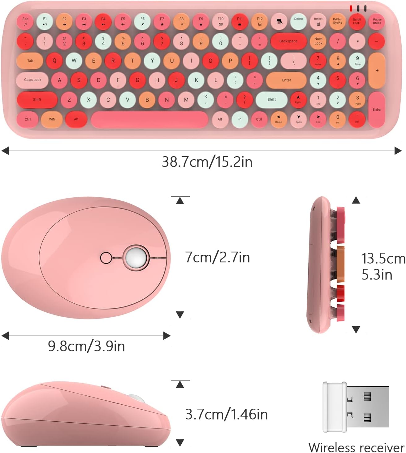 MOFII Wireless Keyboard and Mouse Combo, 2.4GHz Retro Typewriter Keyboard and Cute Mouse for Computer PC Desktops Laptop Windows(Pink Mix)
