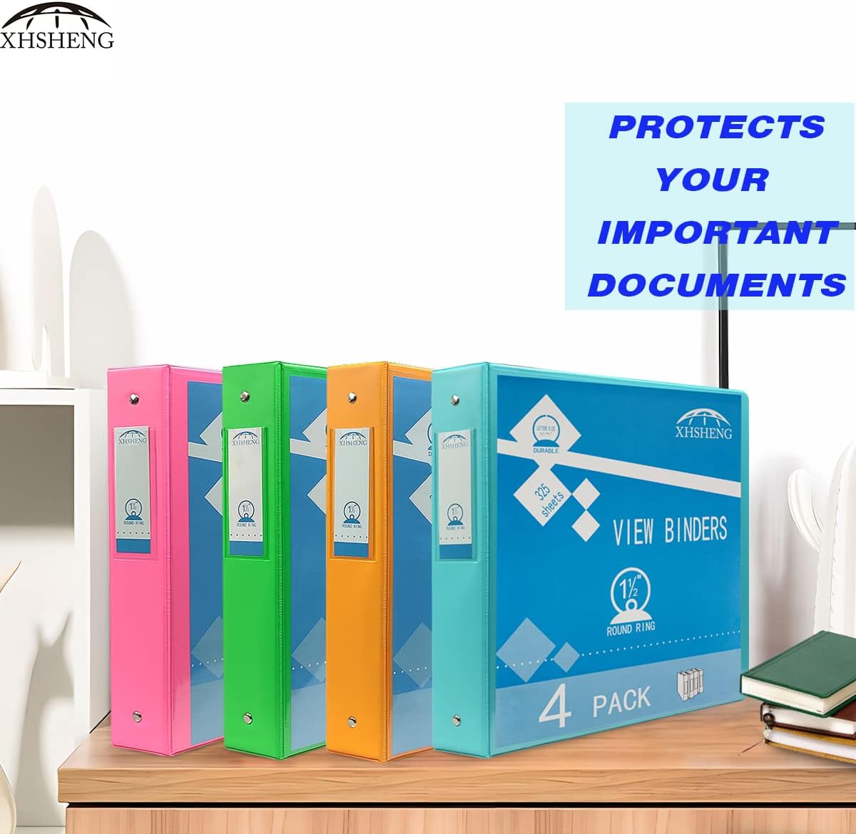 4 Pack 1.5 Inch 3 Ring Binder with Pockets - Extra Durable Round Ring Binders for 8.5" x 11" Paper, PVC-Free, School & Office Supplies, Assorted Colors