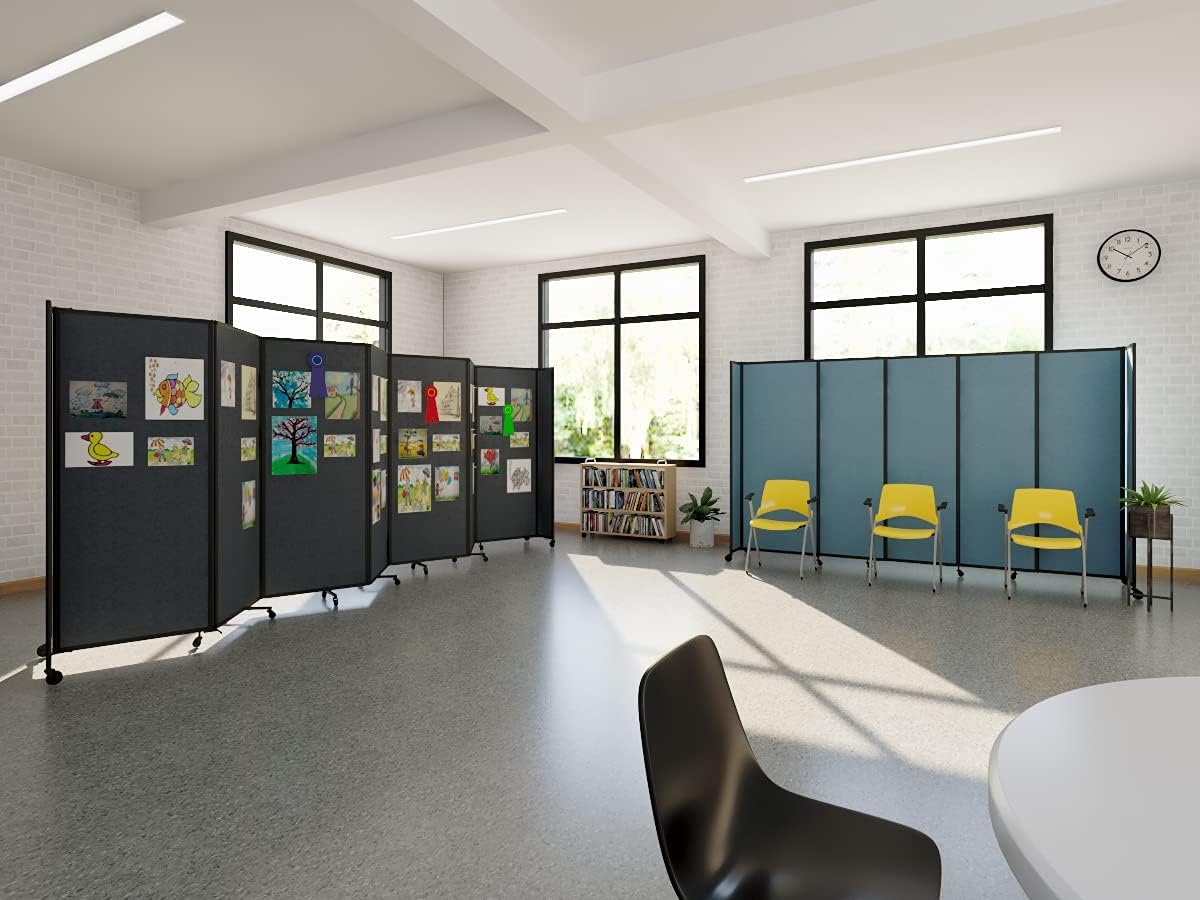 Versare Straightwall Sliding Portable Wall Partition | Freestanding Office Dividers | Locking Wheels | Temporary Room Separator | 11'3" Wide x 7'6" Tall Blue Spruce Fabric Panels