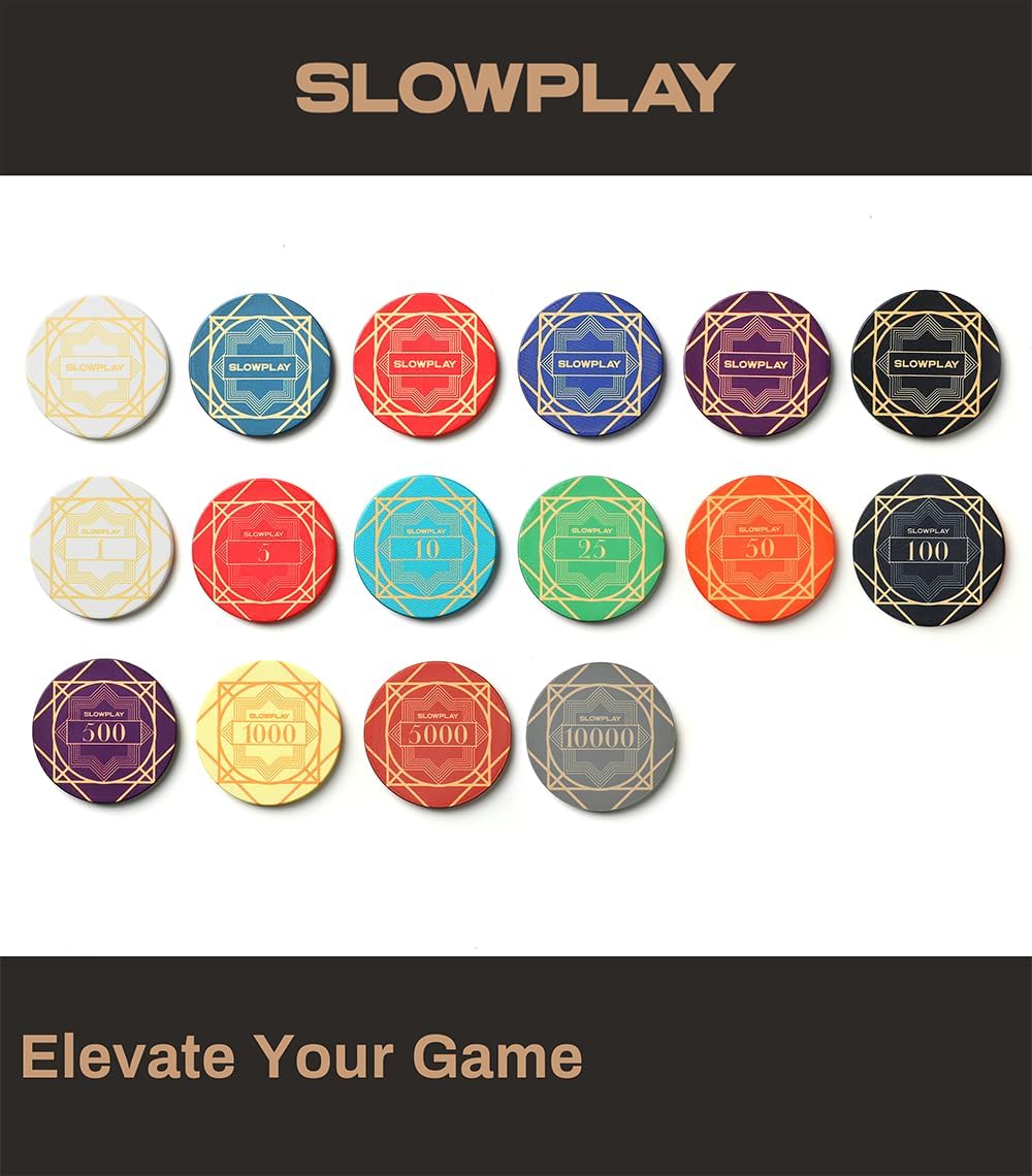 SLOWPLAY Nash Ceramic Poker Chips in Bulk, Casino Grade Ceramic 10-Gram Poker Chip for Texas Hold'em, 39mm Professional Chips Pack of 50 with Denomination of 1000
