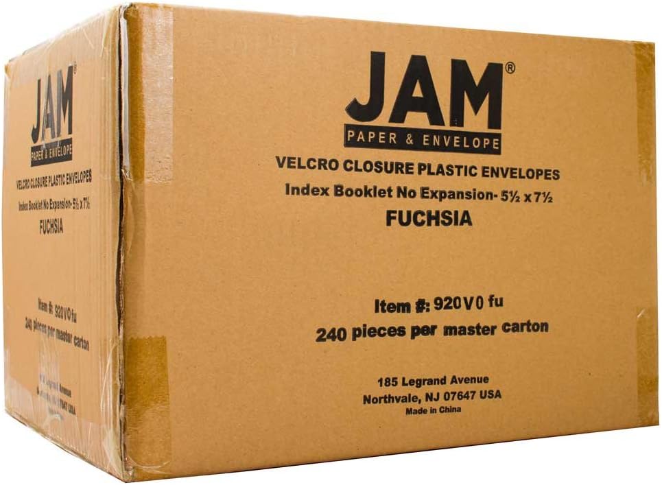 JAM PAPER Plastic Envelopes with Hook & Loop Closure - Index - 5 1/2 x 7 1/2 - Fuchsia Pink - 12/Pack