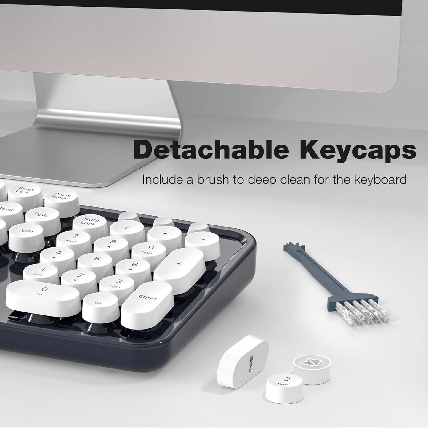 Wireless Keyboard and Mouse Combo, 104 Keys Full-Sized Typewriter Keyboards and Retro Mouse, 2.4 GHz USB Receiver Plug and Play, for Windows 7 8 10, PC, Laptop, Desktop (Dark Blue)