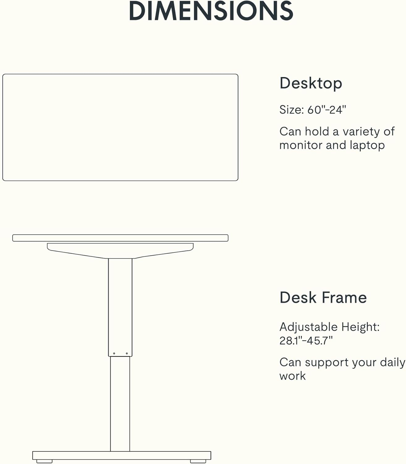 FLEXISPOT EN1 One-Piece Standing Desk, 60x24 Inches Large Electric Height Adjustable Sit Stand up Desk for Home Office (White Frame + Maple Desktop, 2 Packages)