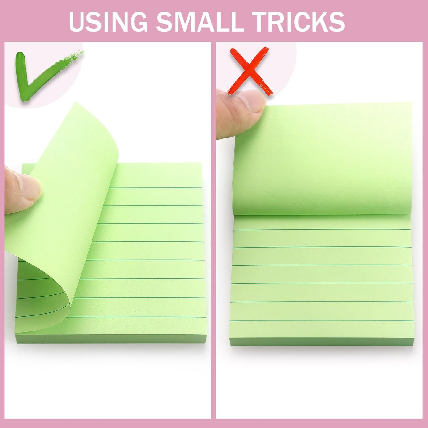 Lined Sticky Notes 3x3 Sticky Notes with Lines Self-Stick Notes Bright Color 4 Pads 90 Sheets/Pad (Pastel)