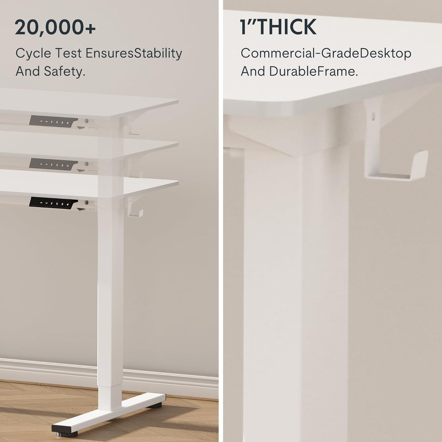 FLEXISPOT EN1 One-Piece Electric White Standing Desk 55 x 28 Inch Desktop Adjustable Height Desk for Home Office and Computer Workstation (White Frame + 55" White Top, 2 Packages)