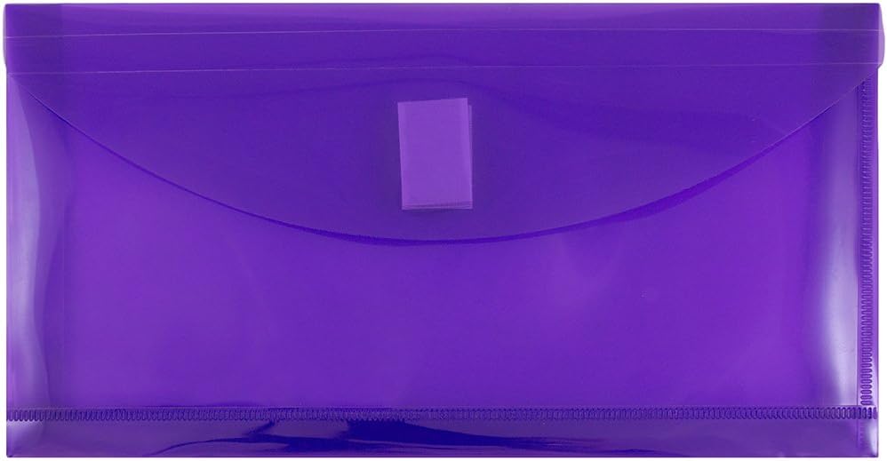 JAM PAPER Plastic Expansion Envelopes with Hook & Loop Closure - #10 Booklet Wallet - 5 1/4 x 10 with 1 Inch Expansion - Assorted Colors - 12/Pack