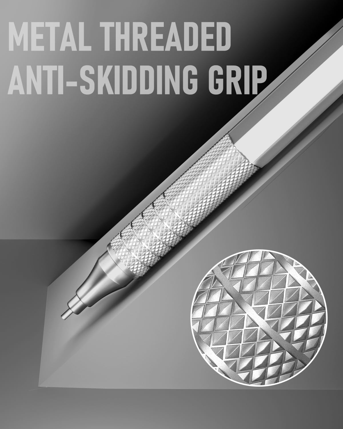 Four Candies 0.7mm Mechanical Pencil Set with Case, 3PCS Metal Artist Lead Pencil with 8 Tubes (480PCS) HB Lead Refills, 3 Erasers, 9 Eraser Refills For Engineer Art Writing Drawing Drafting, Silver