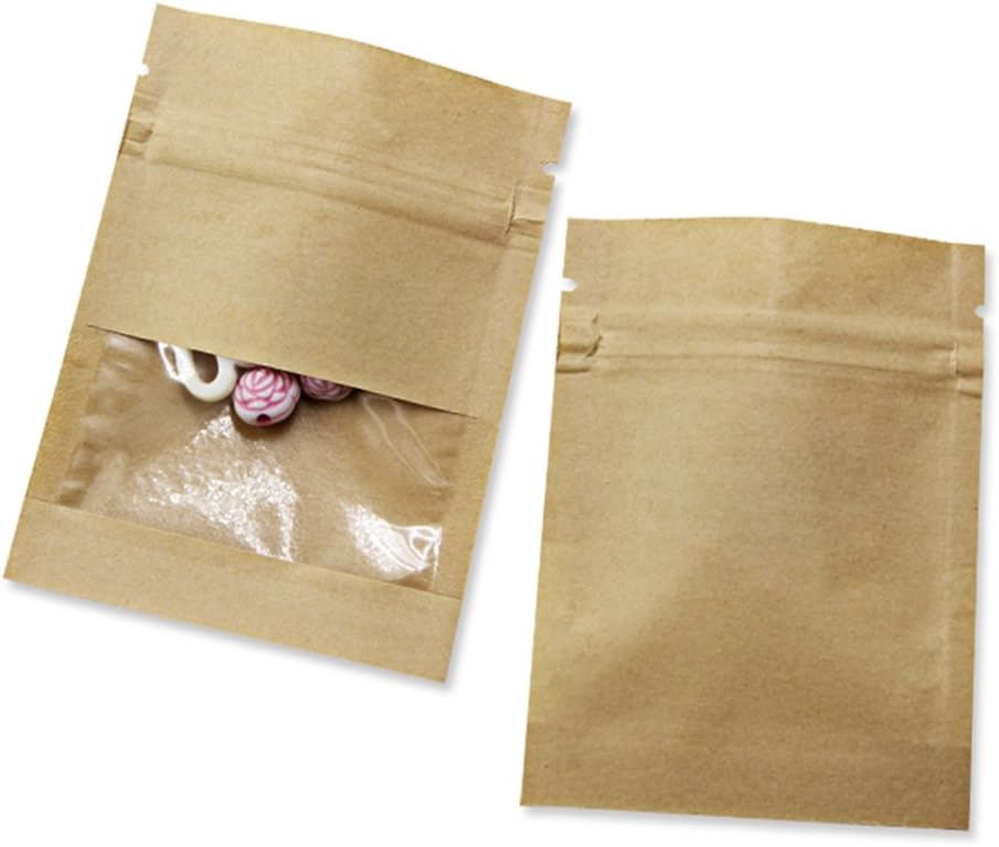 FERENLI 1000 Pack 2.8x3.5 inch Small Resealable Seed Coin Envelopes Bags with Clear Window Brown Kraft Paper Heat Seal Packets for Flower Vegetable Seeds Storage Party Favor Pet Food Sample Bag