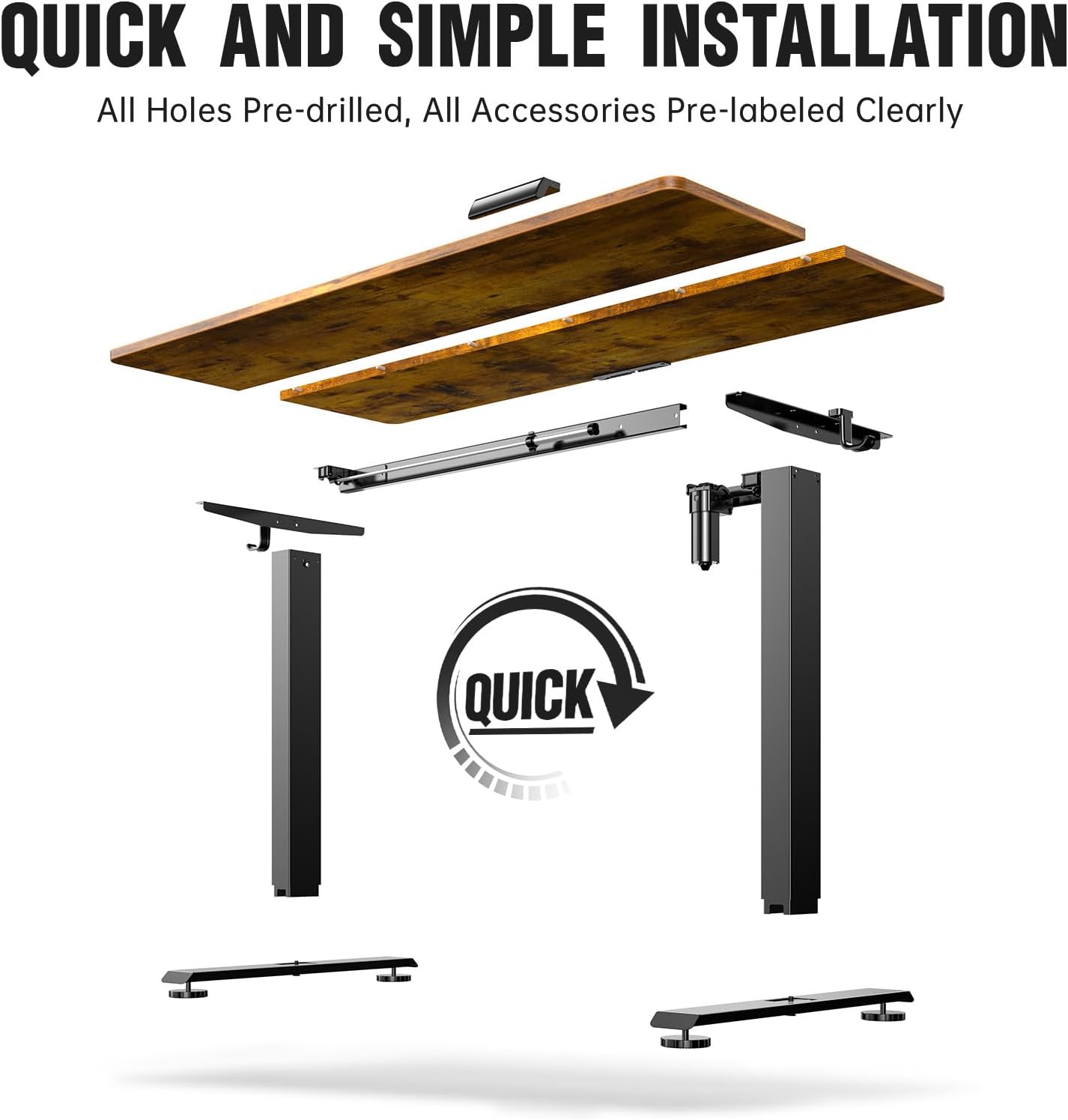 Veken 55 Inch Large Electric Standing Desk, 4 Memory Heights Adjustable,Sit to Stand Up, Work Home Office Computer Table for Study, Walking Pad, Writing, and Games, Wooden Desktop Desks, Brown