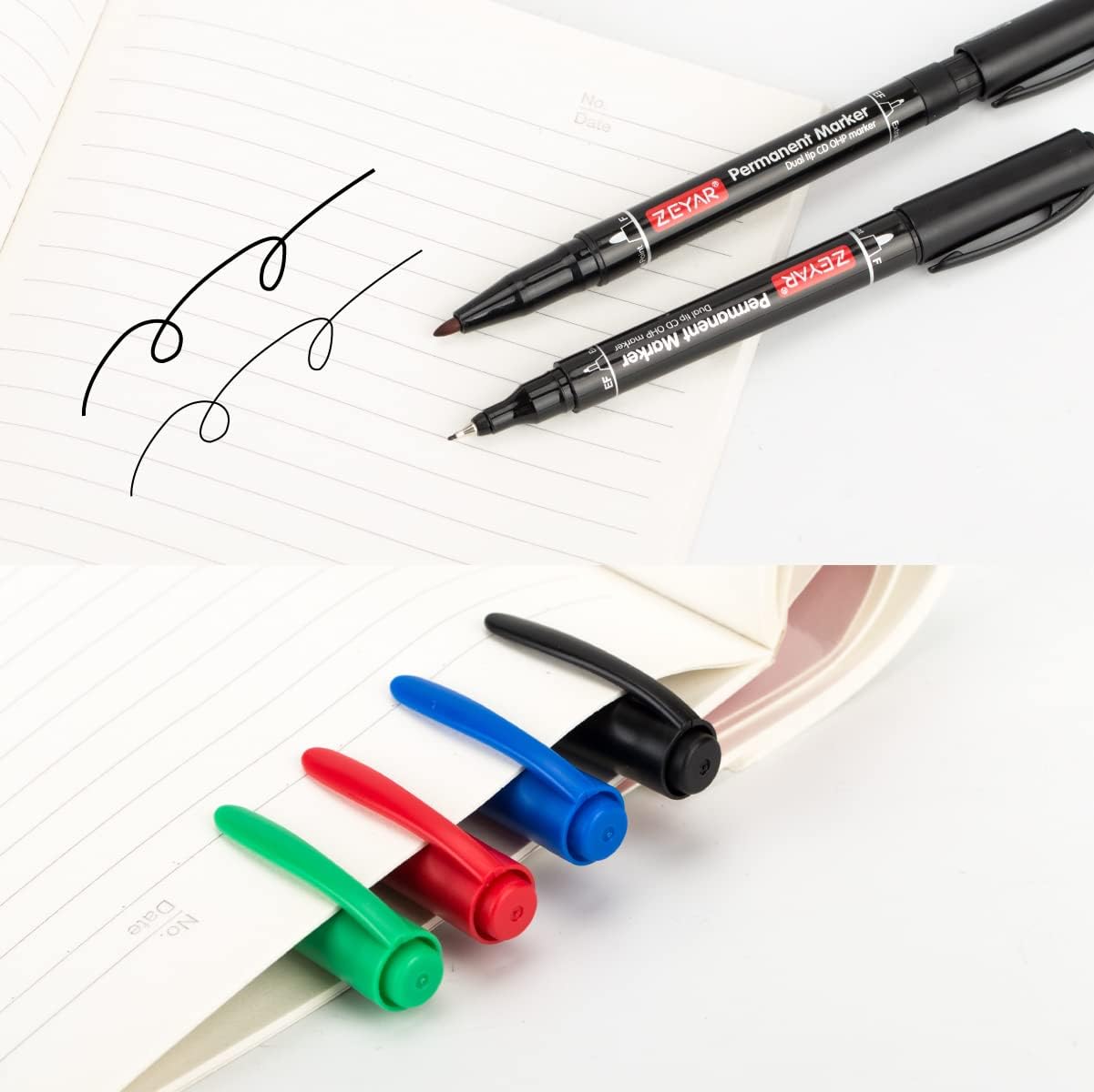 ZEYAR Twin Tip Permanent Markers, CD/DVD Markers, 6 Black Color, Ultra Fine Point and Fine Point for Signature and Marking (6 Black Color)