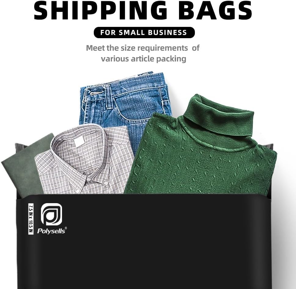 POLYSELLS 100 pcs 7.5x10.5 Inches Black Poly Mailers Shipping Envelopes, Strong Adhesive Sealing, Waterproof, and Tear-resistant Postal Mailing Bags for Clothing, Books, and Accessories