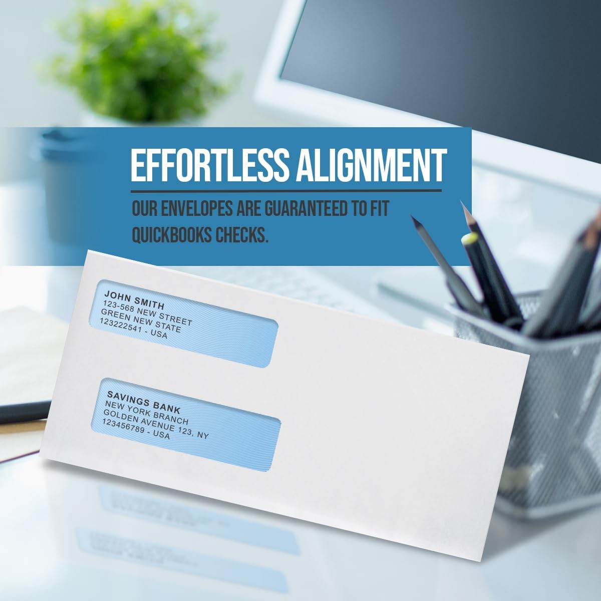 Compuchecks Double Window Envelopes #8 - Gummed, Security Business Mailing Check Envelopes - Tamper Evident, Security Tint - 250 Count – Guaranteed to fit QuickBooks Checks
