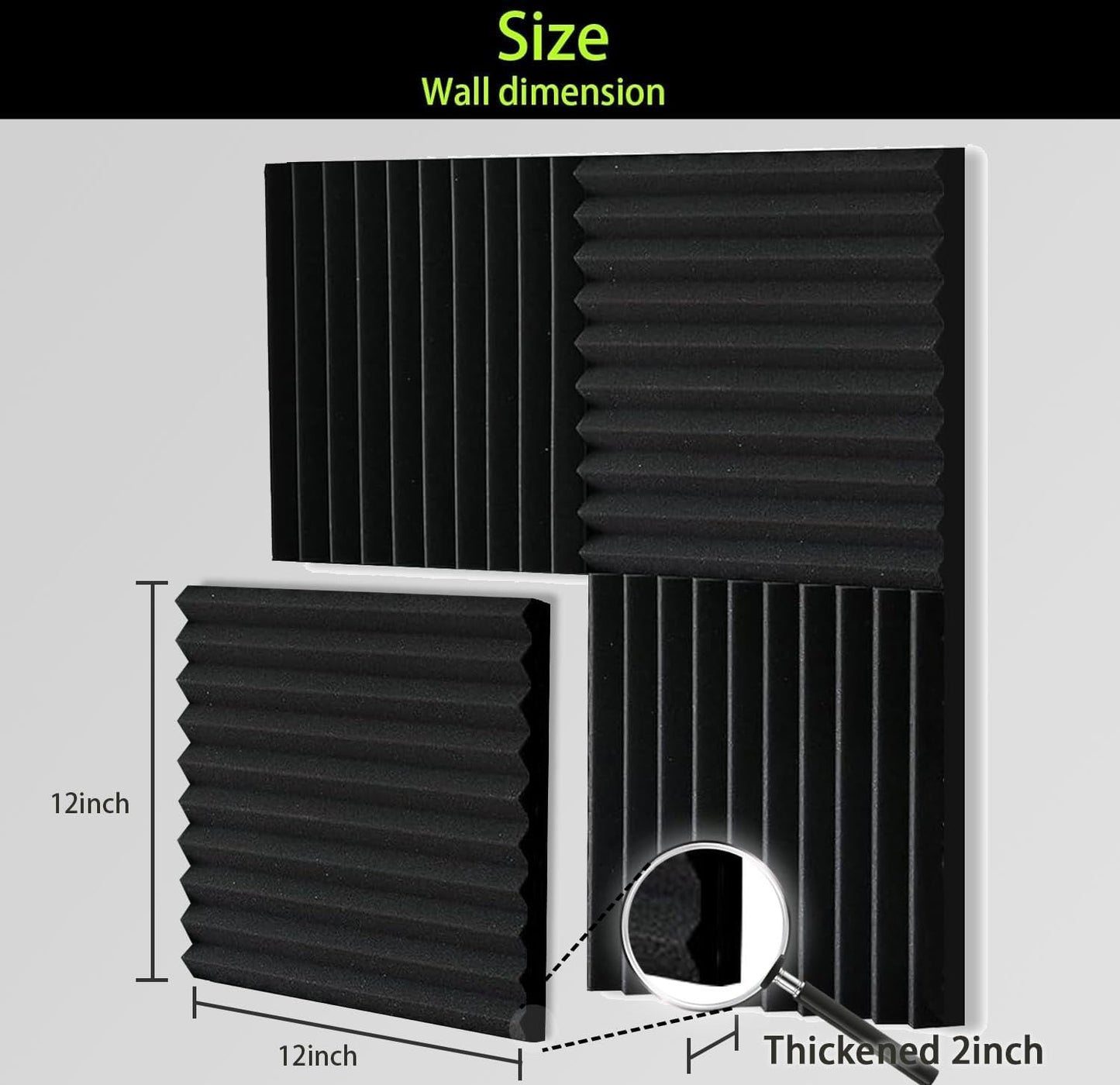 24 Pack Sound Proof Foam Panels for Walls, Thickened 2x12x12 Inches Wedges Acoustic Panels Sound Absorbing, High Density Pyramid Noise Reduction Panels