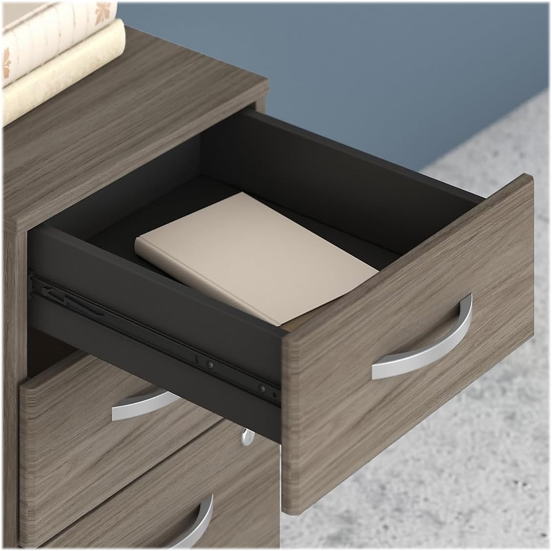 Bush Business Furniture Studio C 3 Drawer Mobile File Cabinet in Modern Hickory - Assembled, Rolling Document Storage for Home or Professional Office