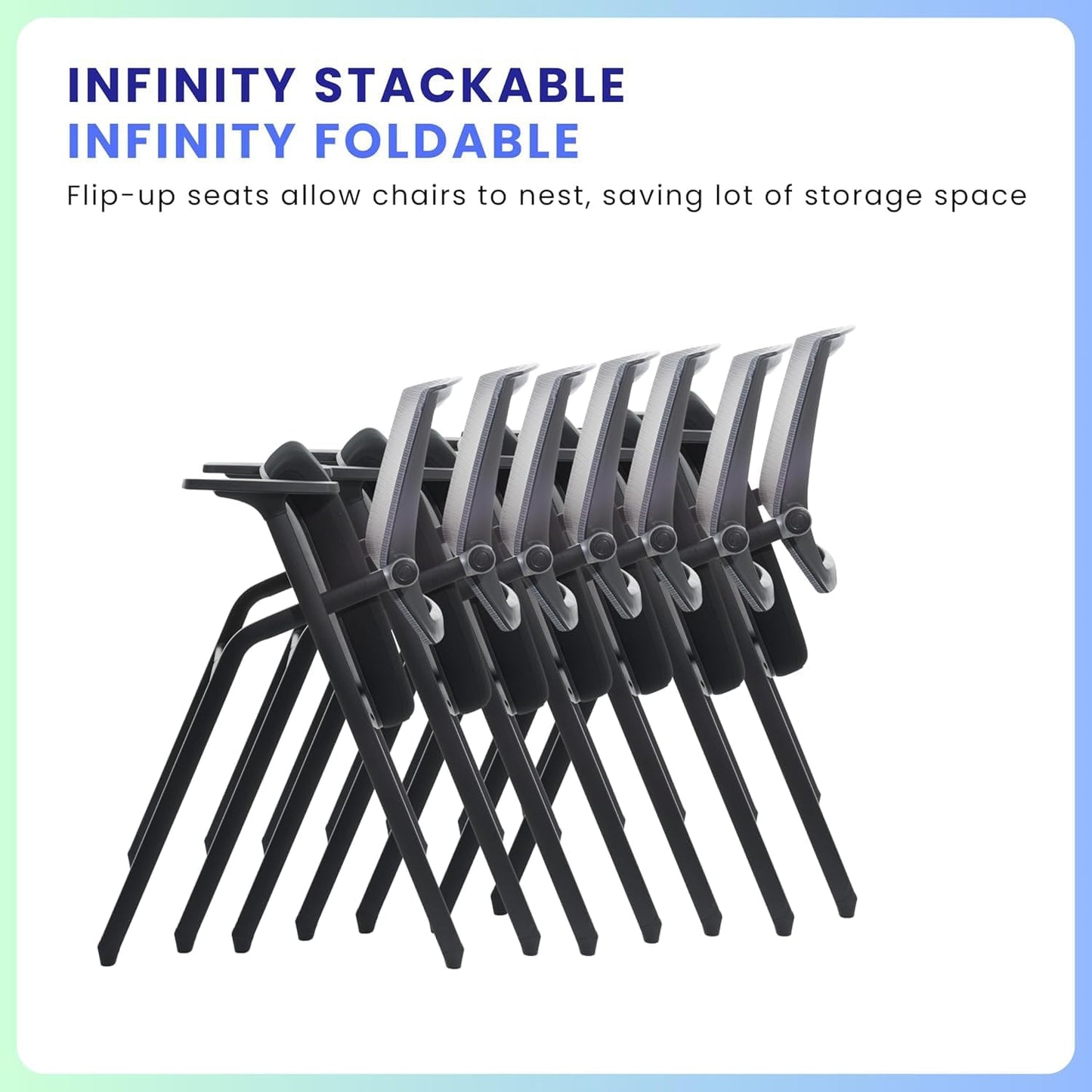 16 Pack Conference Room Chairs, Folding Office Desk Chair with Lumbar Support and Sliding Armrest, Stackable Office Guest Chairs & Reception Chairs