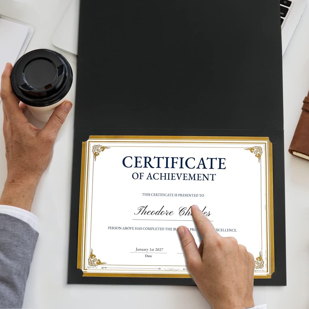 SUNEE Certificate Holders(Black, 80 Packs, New Pattern), Diploma Covers Gold Foil Border, for Letter Size 8.5x11 Certificates, Cardstock, Document Papers
