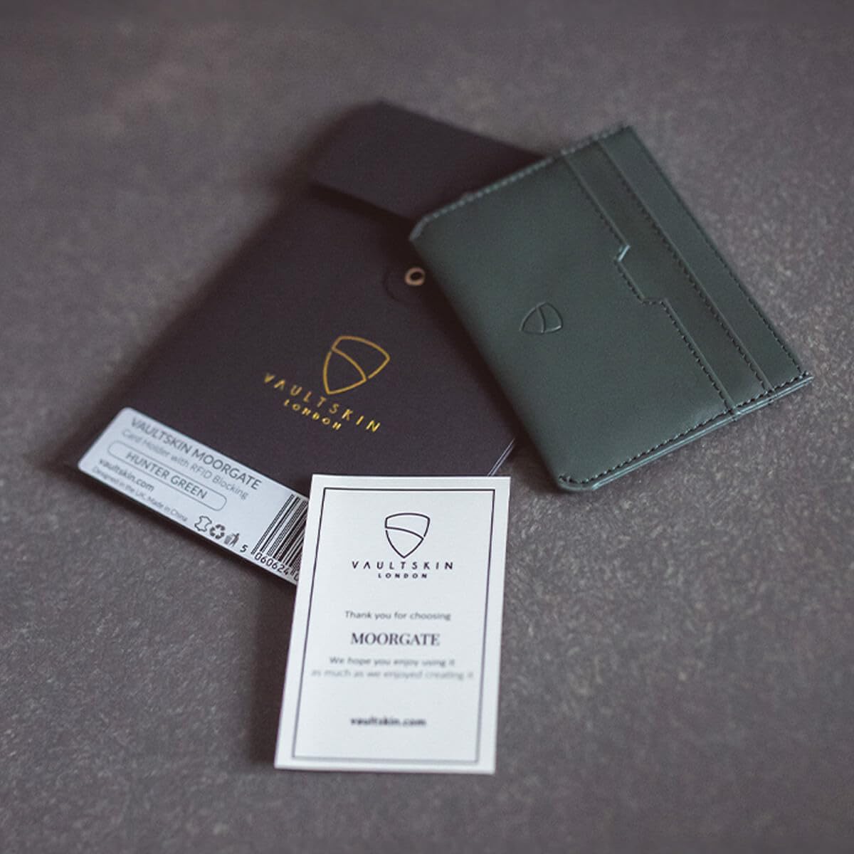 Vaultskin MOORGATE Slim Card Holder - Minimalist Leather Wallet, RFID Blocking Sleeve, Fits Front Pocket, for Men and Women