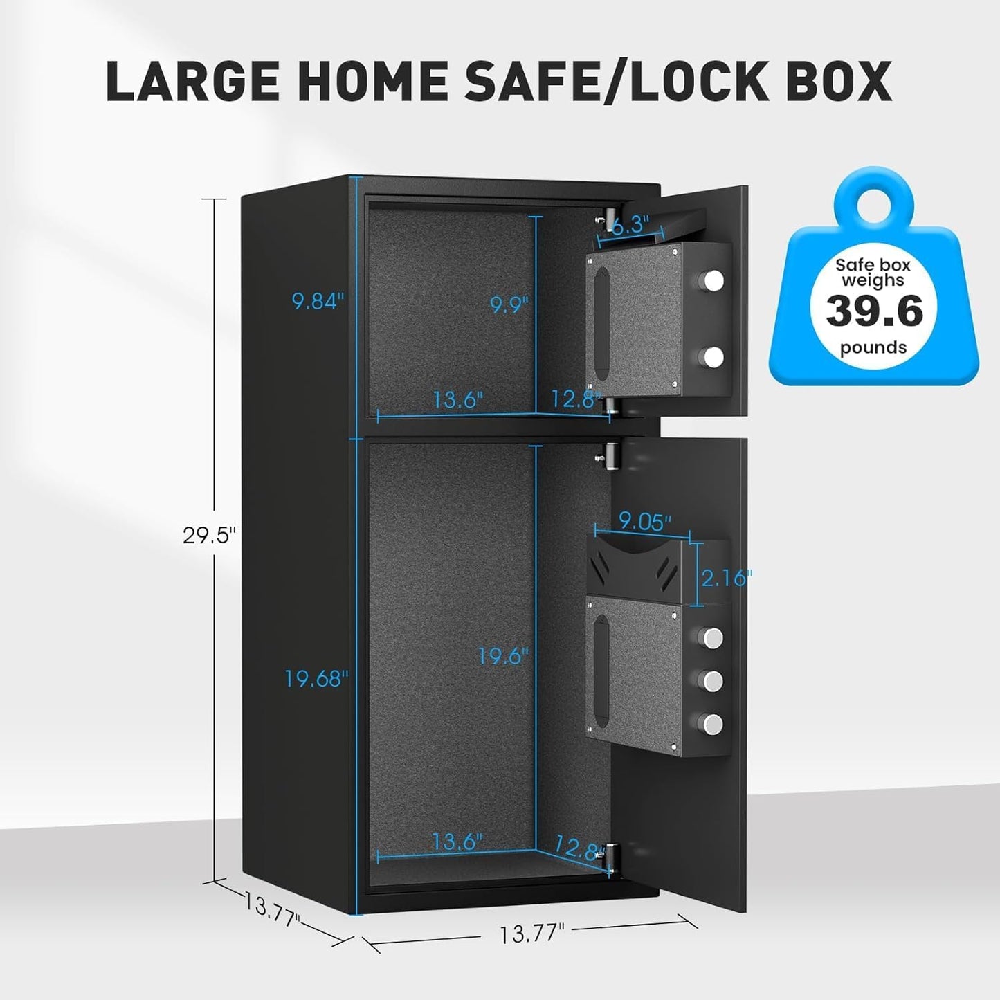 kavey 6.5 Cu ft Large Safe Box Fireproof Waterproof, Money Safe With Mute Function and LED Light,Digital Keypad Home Safes with Deposit Slot & Dual Alarm System, Security Box for Money Valuables