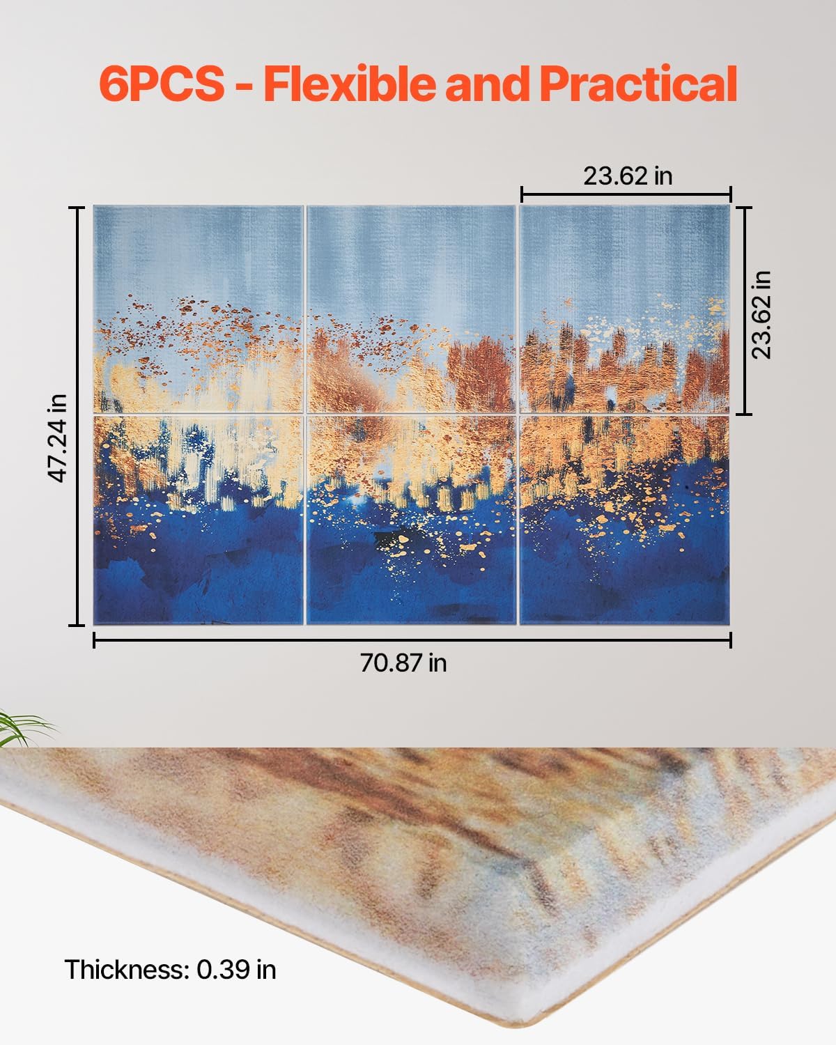 VEVOR 6 Pack Art Acoustic Panels, 70.87 x 47.24 x 0.4 inch Soundproof Wall Tiles, Self Adhesive Decorative Sound Dampening Absorbing Boards for Home, Office, Studio, Gaming Room,Theater, Pastel