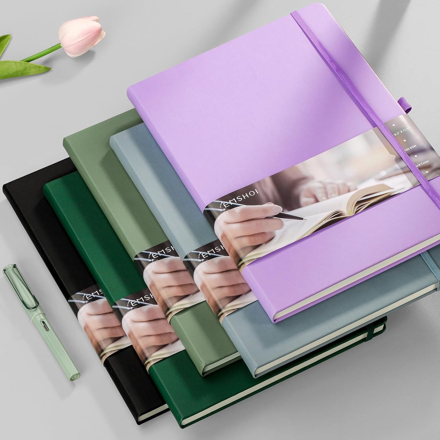 EMSHOI Lined Journal Notebook, 8.5" x 11" Hardcover Leather Journal for Women Men, 192 Pages 100 GSM Thick Paper A4 Large Journals for Writing, College Ruled Notebook for Work, Sticky Notes, Purple