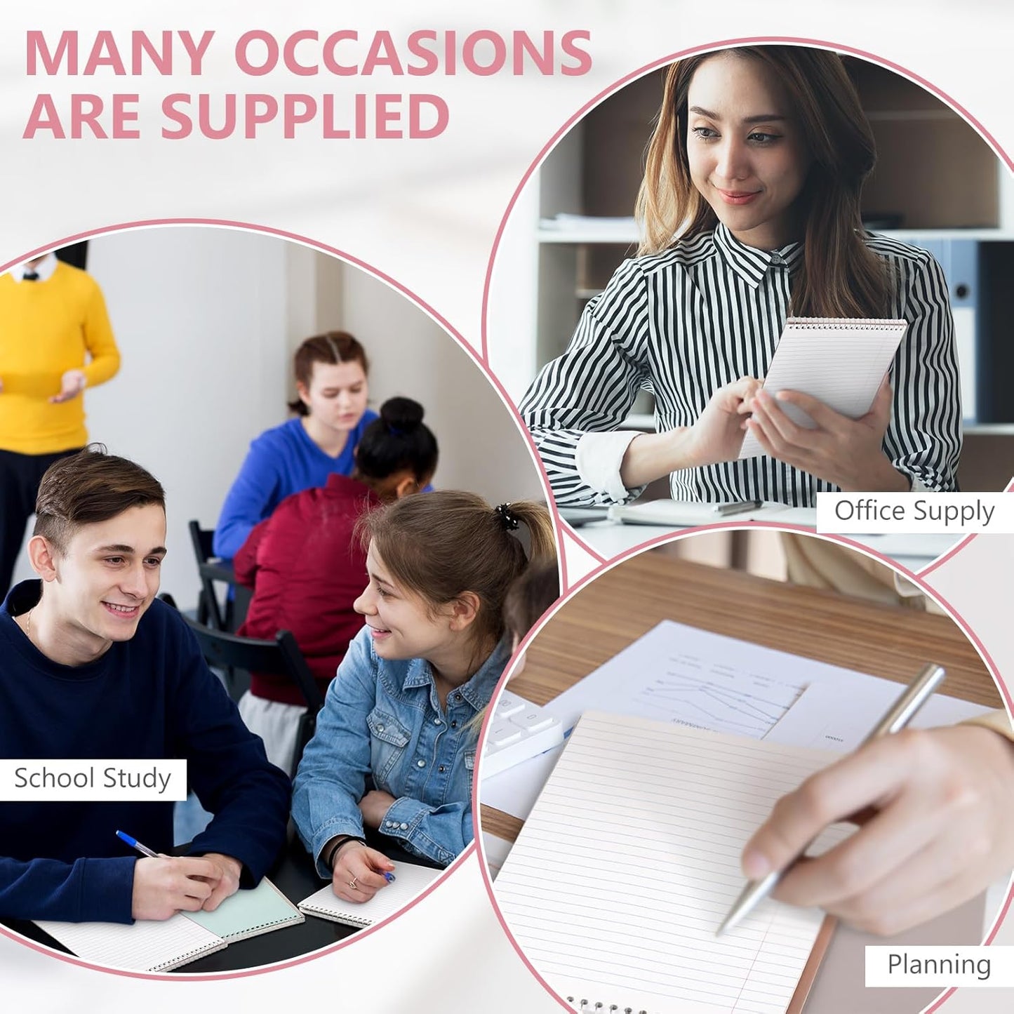 6 Pack 8.5 x 11'' Top Bound Office Steno Book Wide Ruled Double Sided Spiral Notebooks Reliable White Paper 70 Sheets/Pad Pastel Colors Covers for Writing School Notes(Bohemian Color)