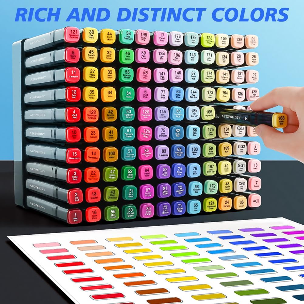 Alcohol Markers 168 Colors Drawing Pens Set Dual Tip Permanent Art Markers for Kids and Adult Gifts-168 Black Shell Refillable