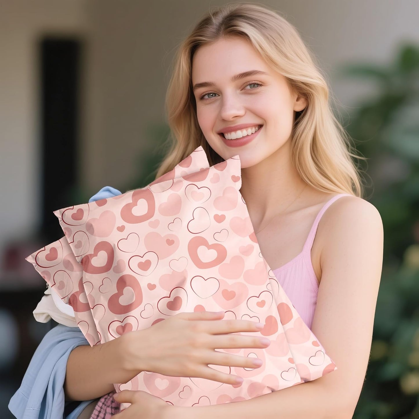 Pink Heart Poly Mailer 14.5x19 Inch 50 Pcs, Waterproof Shipping Bags for Clothing, Tear-Resistant Mailier Bags, Strong Mailing Bags with Self-Seal
