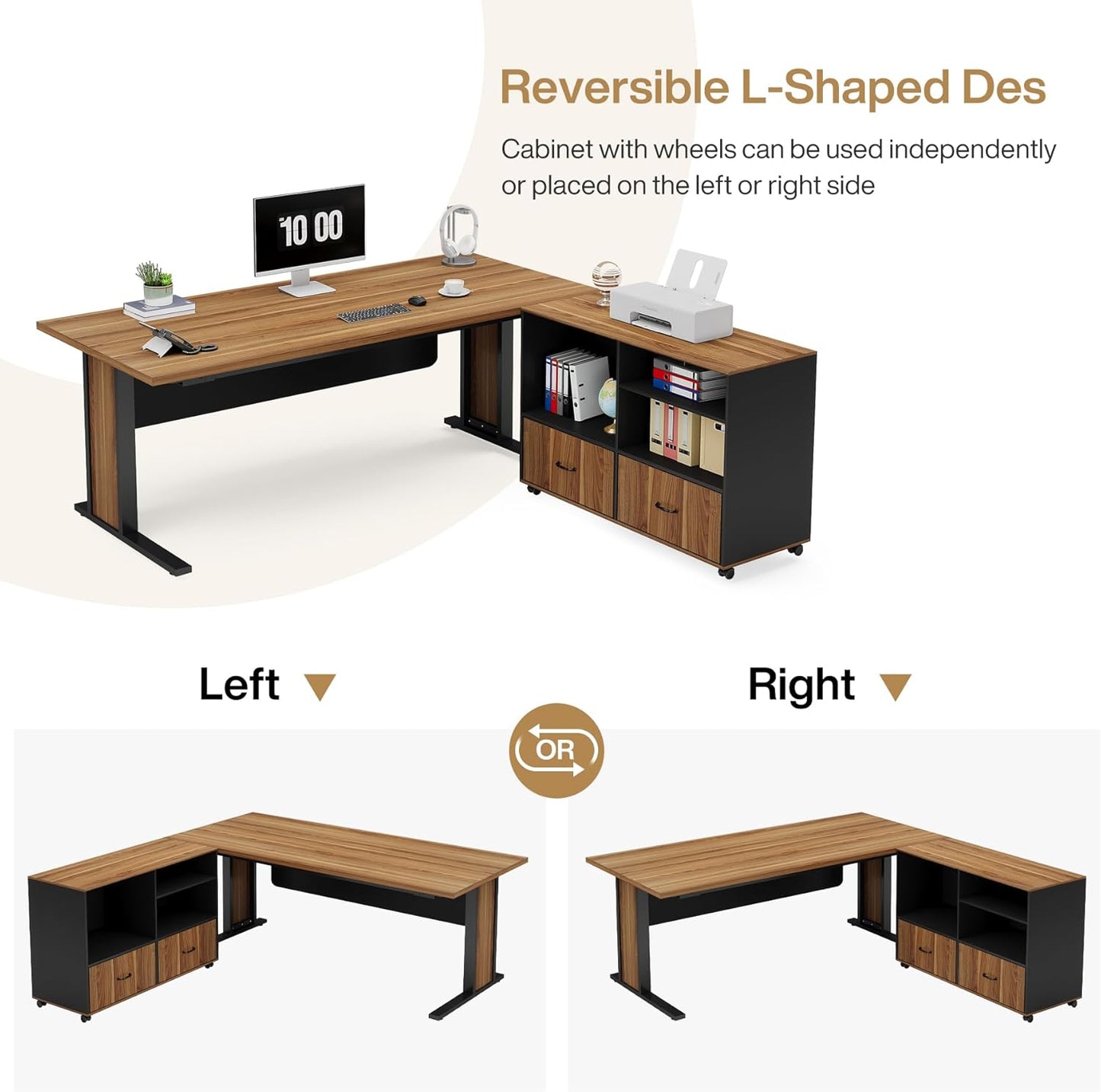 Tribesigns 63" Large Executive Desk L Shaped Computer Desk with File Storage Cabinet, L-Shaped Executive Office Desk Business Desk Set, Computer Desk with Mobile Cabinet for Home Office