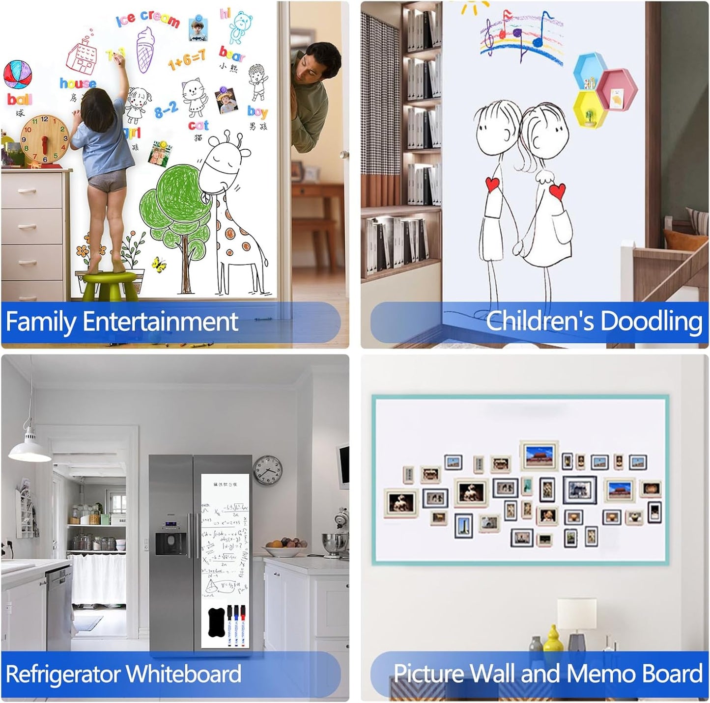 Magnetic Dry Erase Whiteboard Paper with Adhesive, 70" x 35" White Board Film for Wall, Easy to Write and Clean Dry Erase Board for Office, Classroom, Home, Include Marker, Magnetic Eraser and Magnets