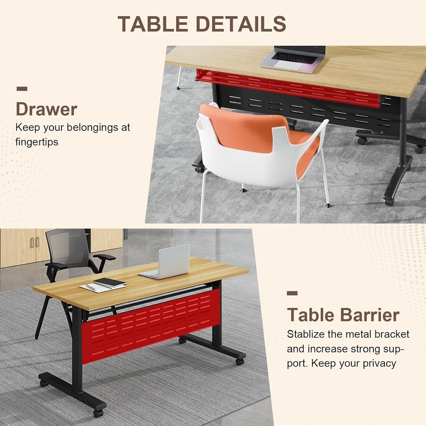 Folding Conference Room Table, Modern Conference Tables with Wheels, Large Rectangular Mobile Training Tables for Office Classroom, Foldable Modular Boardroom Seminar Table Maple (8pack L70.9in)