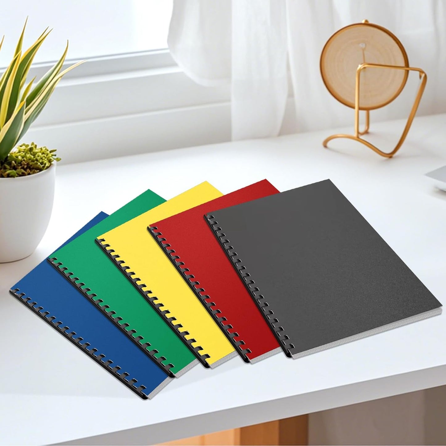 HOUYEE 50 Pack 16 Mil Binding Presentation Covers,Sand-Textured Polycovers,8-1/2" x 11" Letter Size Un-Punched Binding Covers 5 Multi Colors (Black, Yellow, Red, Green, Blue)