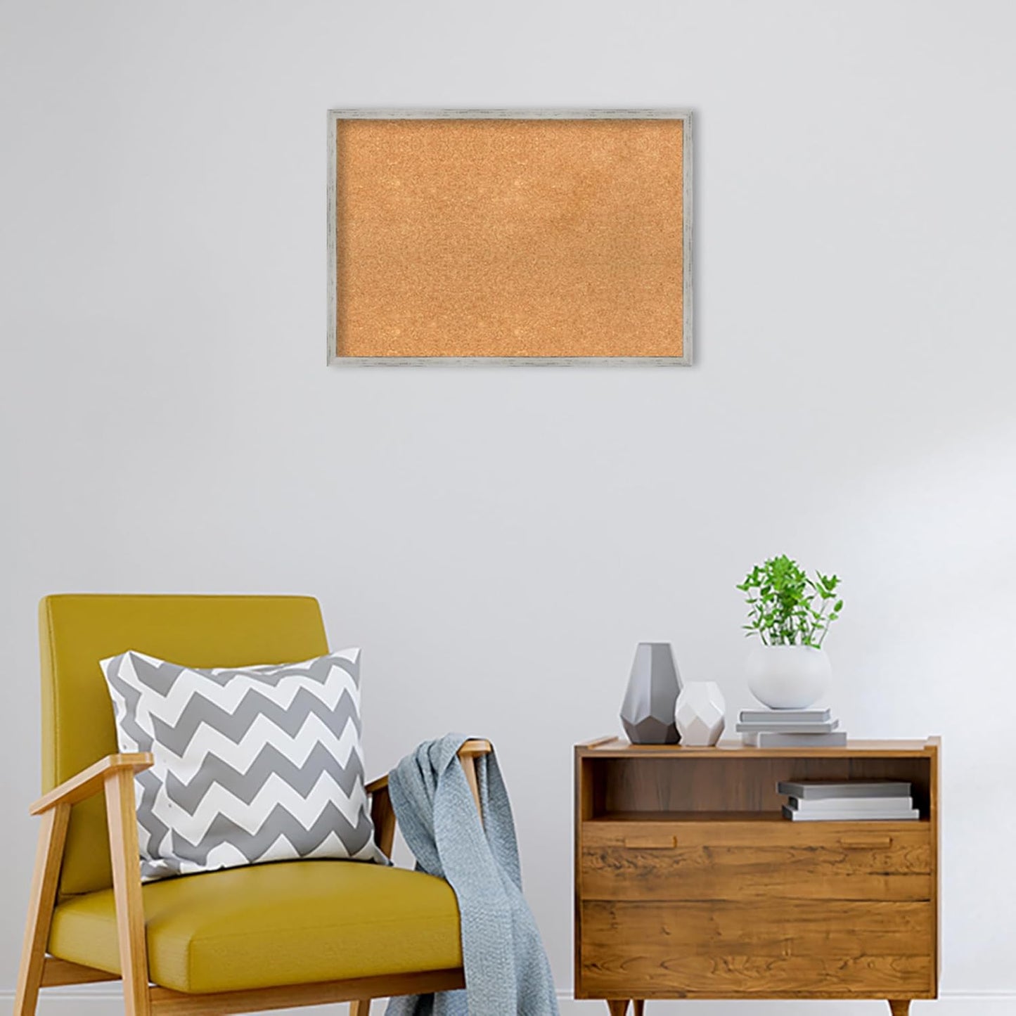Amanti Art Natural Cork Board for Wall, 19x27 Vision Board with White Frame, Medium Corkboard Office Decor for Home Organization, Cottage Corkboard Pinboard to Display Items for Home Organization in