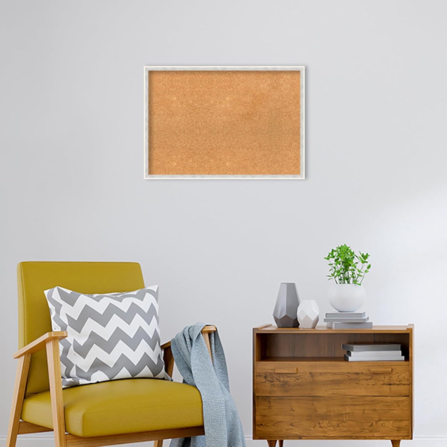 Amanti Art Natural Cork Board for Wall, 19x27 Vision Board with White Frame, Medium Corkboard Office Decor for Home Organization, Modern Corkboard Pinboard to Display Items for Home Organization in