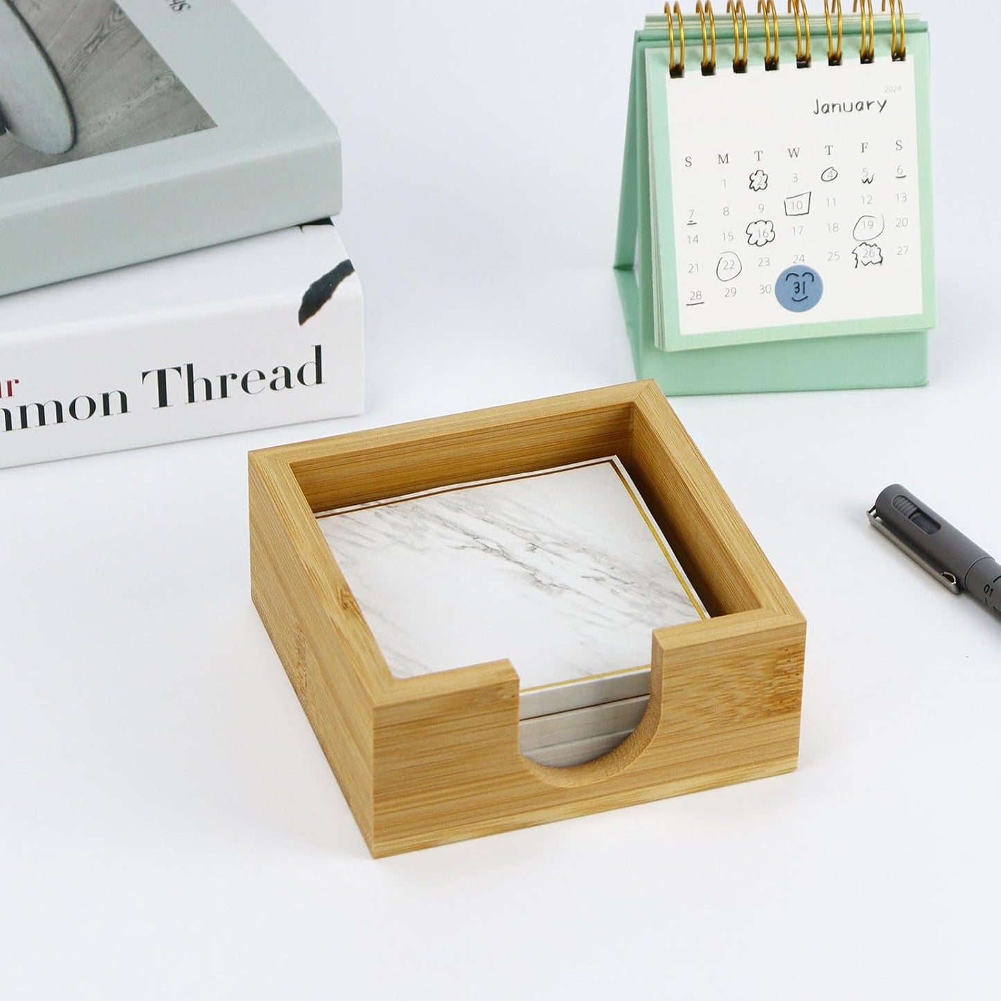 MultiBey Sticky Notes Memo Pad Holder Dispenser Original Wood Color Bamboo Desk Supplies Organizer Accessories for Office Home Schools