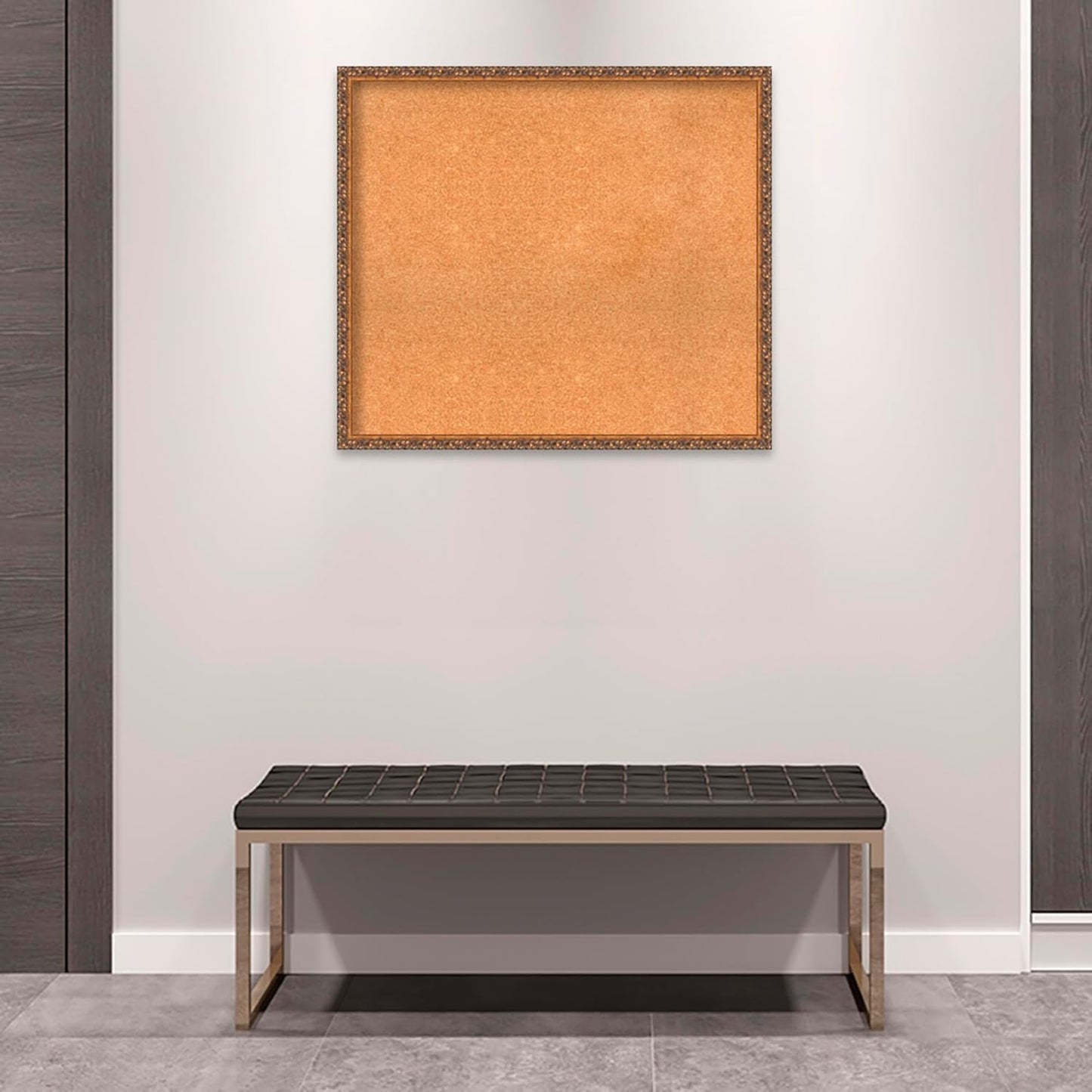 Amanti Art Natural Cork Board for Wall, 30x34 Vision Board with Bronze Frame, Large Corkboard Office Decor for Home Organization, Traditional Corkboard Pinboard to Display Items for Home Organization