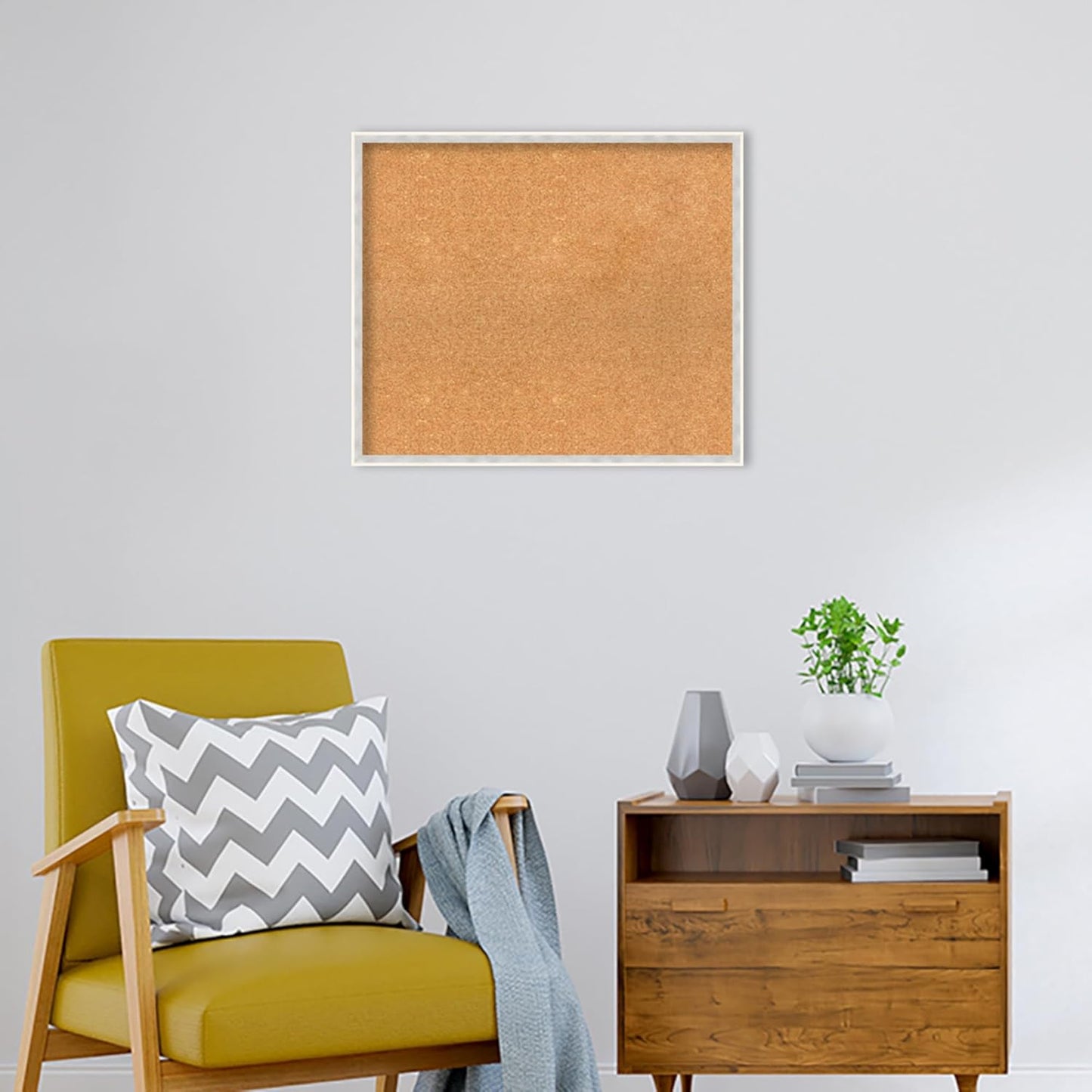 Amanti Art Natural Cork Board for Wall, 23x27 Vision Board with White Frame, Medium Corkboard Office Decor for Home Organization, Modern Corkboard Pinboard to Display Items for Home Organization in