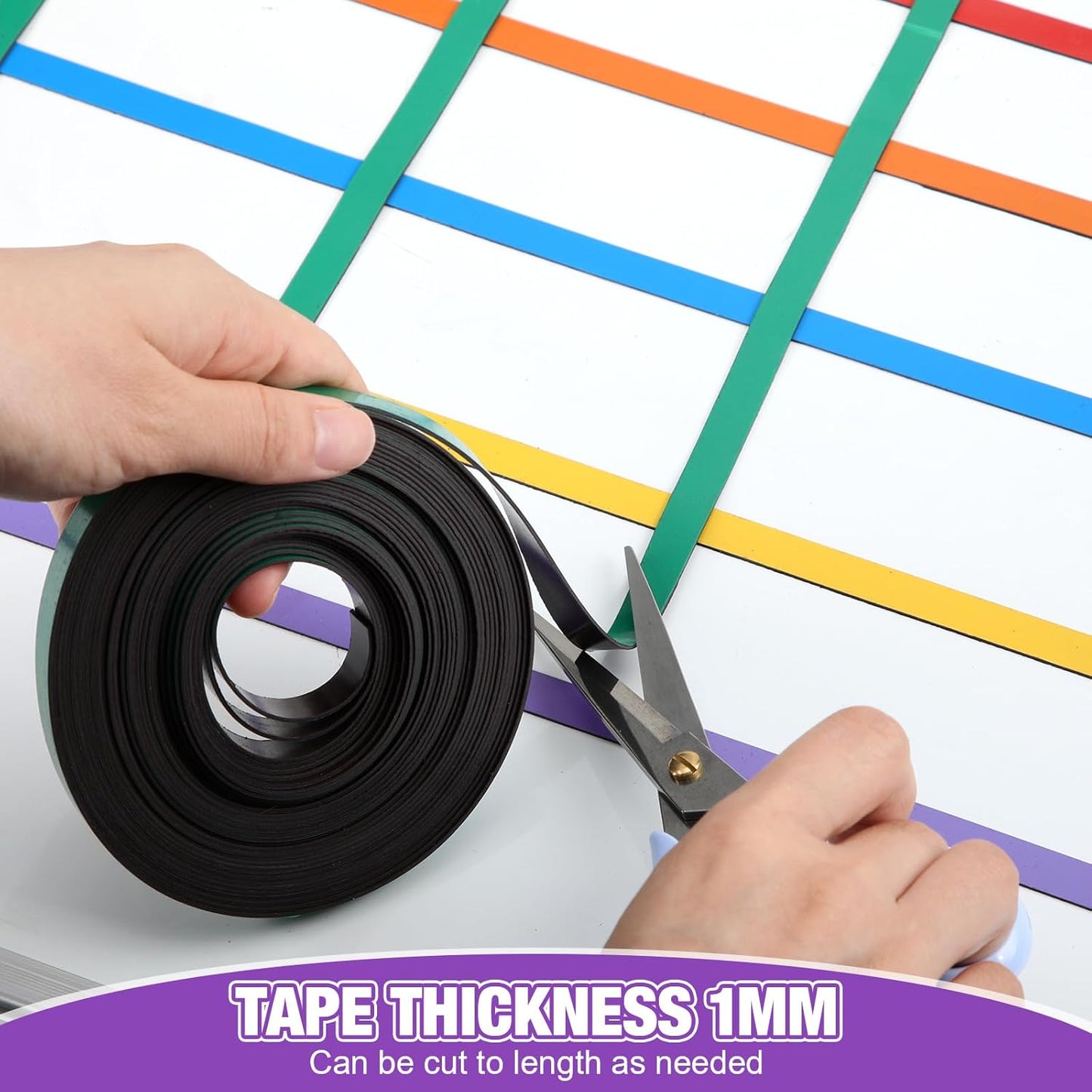 6 Rolls Magnetic Tape Roll Thin Strips, 33 ft Magnetic Whiteboard Graphic Decorative Tape Marking Line Magnet Board Dividers for Classroom Office Art Accessories(Mix Color,0.24 Inch)