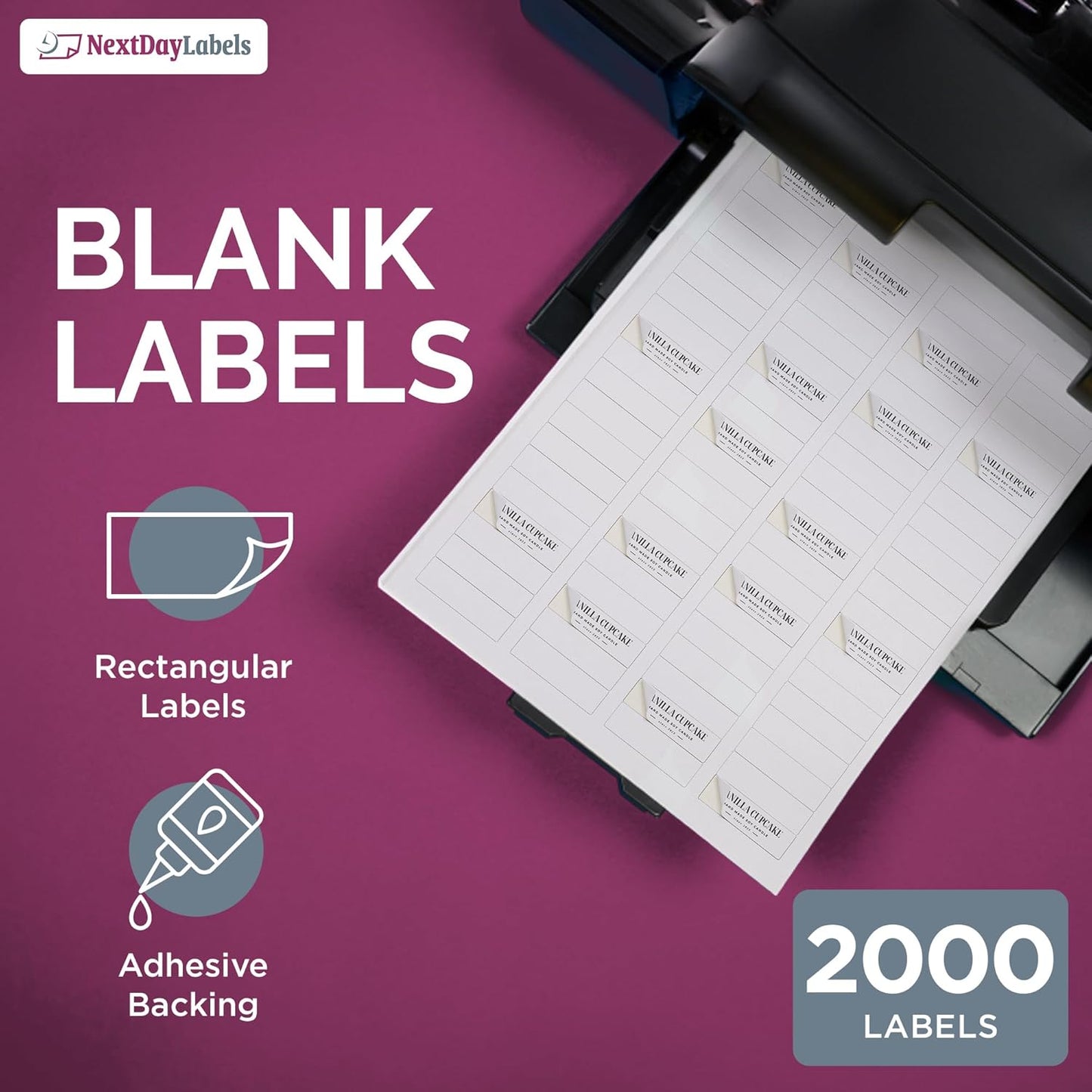 NextDayLabels – 1-3/4" x 1/2" Rectangular Sticker Labels for Printer - White Laser/Inkjet Printer Labels Return Address Labels Shipping Label Stickers (25 Sheets, 80 Per Sheet, 2000 Labels)
