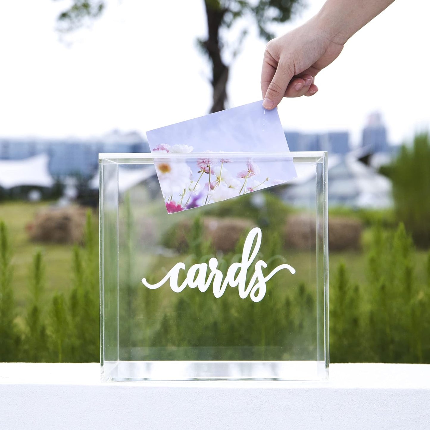10” Acrylic Card Box - Wedding Card Box for Reception, Birthday, Party, Money Box, Wishing Well, Graduation Party, Elegant Large Clear Card Box-ACB001