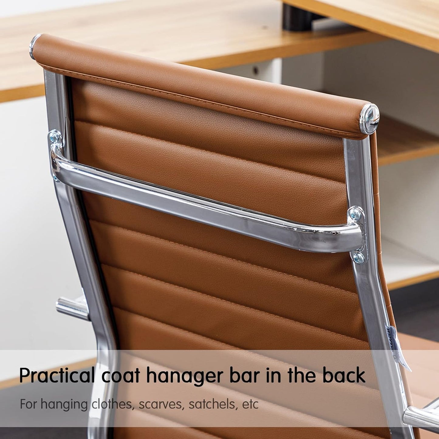 Home Office Chair Ribbed, Modern Leather Conference Room Chairs, High Back Executive Computer Chair, Ergonomic Office Desk Chair, Adjustable Swivel Chair with Arms (Brown)